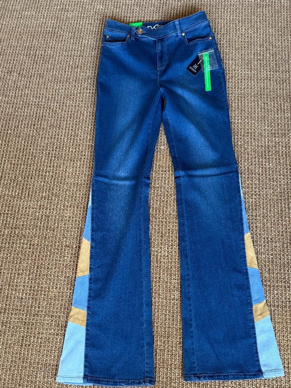 INC International Concepts Denim Flares with Suede Insets Brand New Regular Fit